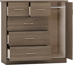 NEVADA 5 DRAWER LOW WARDROBE - RUSTIC OAK EFFECT
