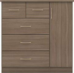 NEVADA 5 DRAWER LOW WARDROBE - RUSTIC OAK EFFECT