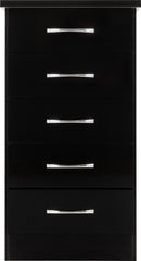 NEVADA 5 DRAWER NARROW CHEST - BLACK GLOSS