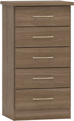 NEVADA 5 DRAWER NARROW CHEST - RUSTIC OAK EFFECT