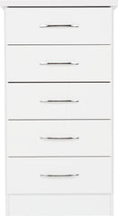 NEVADA 5 DRAWER NARROW CHEST - WHITE GLOSS
