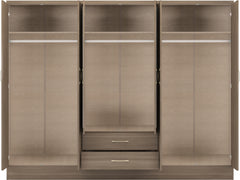 NEVADA 6 DOOR 2 DRAWER MIRRORED WARDROBE - RUSTIC OAK EFFECT