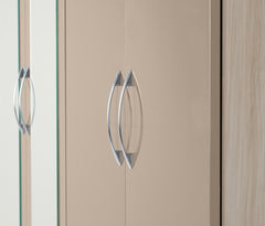 NEVADA 6 DOOR 2 DRAWER MIRRORED WARDROBE - OYSTER GLOSS/LIGHT OAK EFFECT VENEER
