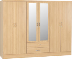 NEVADA 6 DOOR 2 DRAWER MIRRORED WARDROBE - SONOMA OAK EFFECT