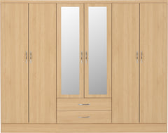 NEVADA 6 DOOR 2 DRAWER MIRRORED WARDROBE - SONOMA OAK EFFECT