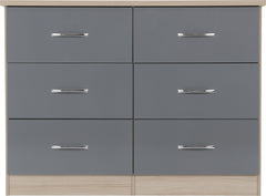 NEVADA 6 DRAWER CHEST - GREY GLOSS/LIGHT OAK EFFECT VENEER