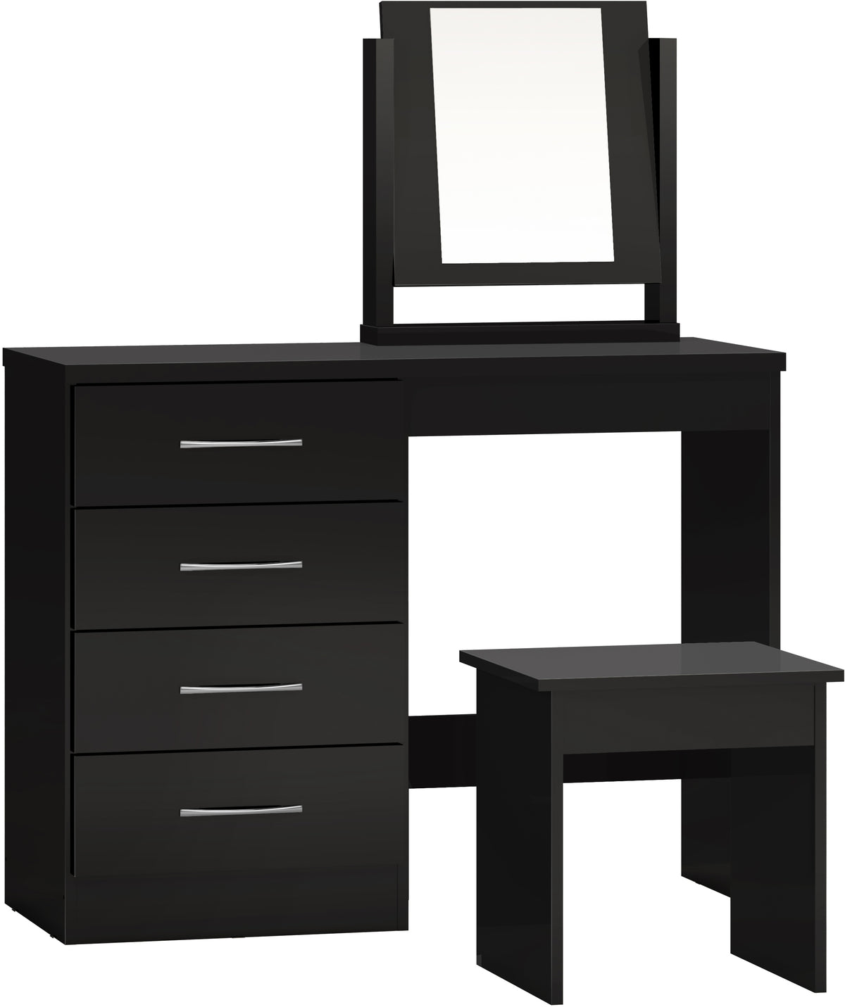 NEVADA 4 DRAWER DRESSING TABLE SET - BLACK GLOSS