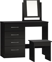 NEVADA 4 DRAWER DRESSING TABLE SET - BLACK GLOSS