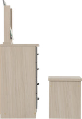 NEVADA 4 DRAWER DRESSING TABLE SET - GREY GLOSS/LIGHT OAK EFFECT VENEER