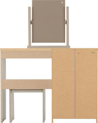 NEVADA 4 DRAWER DRESSING TABLE SET - OYSTER GLOSS/LIGHT OAK EFFECT VENEER