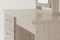 NEVADA 4 DRAWER DRESSING TABLE SET - OYSTER GLOSS/LIGHT OAK EFFECT VENEER