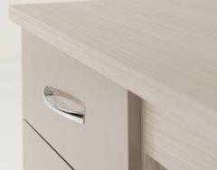 NEVADA 4 DRAWER DRESSING TABLE SET - OYSTER GLOSS/LIGHT OAK EFFECT VENEER