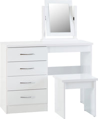 NEVADA 4 DRAWER DRESSING TABLE SET - WHITE GLOSS