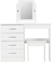 NEVADA 4 DRAWER DRESSING TABLE SET - WHITE GLOSS