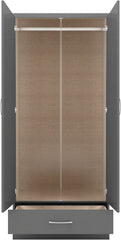 NEVADA MIRRORED 2 DOOR 1 DRAWER WARDROBE - 3D EFFECT GREY
