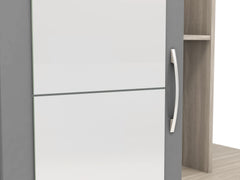 NEVADA MIRRORED OPEN SHELF WARDROBE - GREY GLOSS/LIGHT OAK EFFECT VENEER