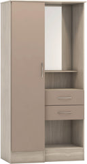 NEVADA VANITY 1 DOOR WARDROBE - OYSTER GLOSS/LIGHT OAK EFFECT VENEER