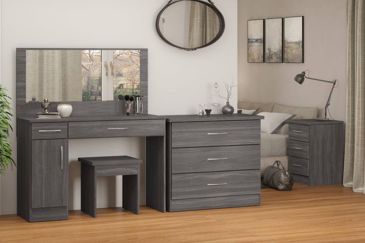 NEVADA VANITY/DRESSING TABLE SET - BLACK WOOD GRAIN