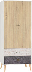 NORDIC 2 DOOR 2 DRAWER WARDROBE - WHITE/DISTRESSED EFFECT