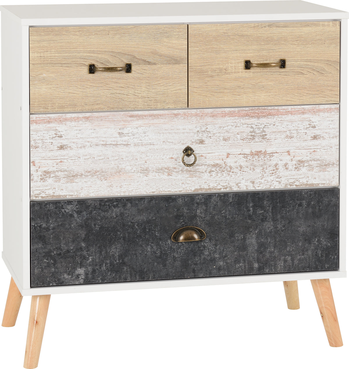 NORDIC 2+2 DRAWER CHEST - WHITE/DISTRESSED EFFECT
