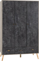 NORDIC 3 DOOR 3 DRAWER WARDROBE - CONCRETE EFFECT/CHARCOAL