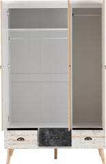 NORDIC 3 DOOR 3 DRAWER WARDROBE - WHITE/DISTRESSED EFFECT
