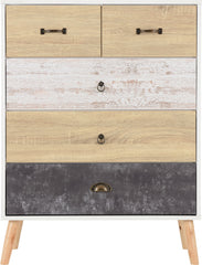 NORDIC 3+2 DRAWER CHEST - WHITE/DISTRESSED EFFECT