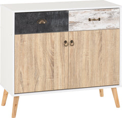 NORDIC 2 DOOR 2 DRAWER SIDEBOARD - WHITE/DISTRESSED EFFECT