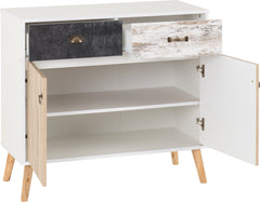 NORDIC 2 DOOR 2 DRAWER SIDEBOARD - WHITE/DISTRESSED EFFECT