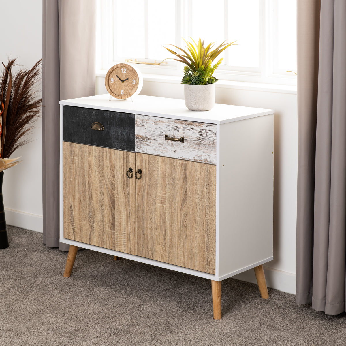 NORDIC 2 DOOR 2 DRAWER SIDEBOARD - WHITE/DISTRESSED EFFECT