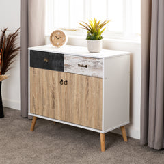 NORDIC 2 DOOR 2 DRAWER SIDEBOARD - WHITE/DISTRESSED EFFECT