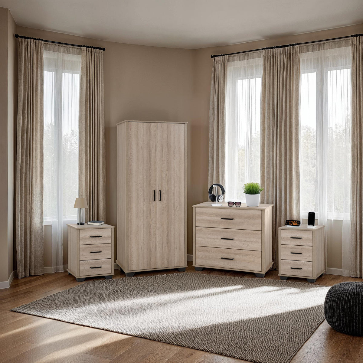 OLIVER 2 DOOR WARDROBE BEDROOM SET - LIGHT OAK EFFECT