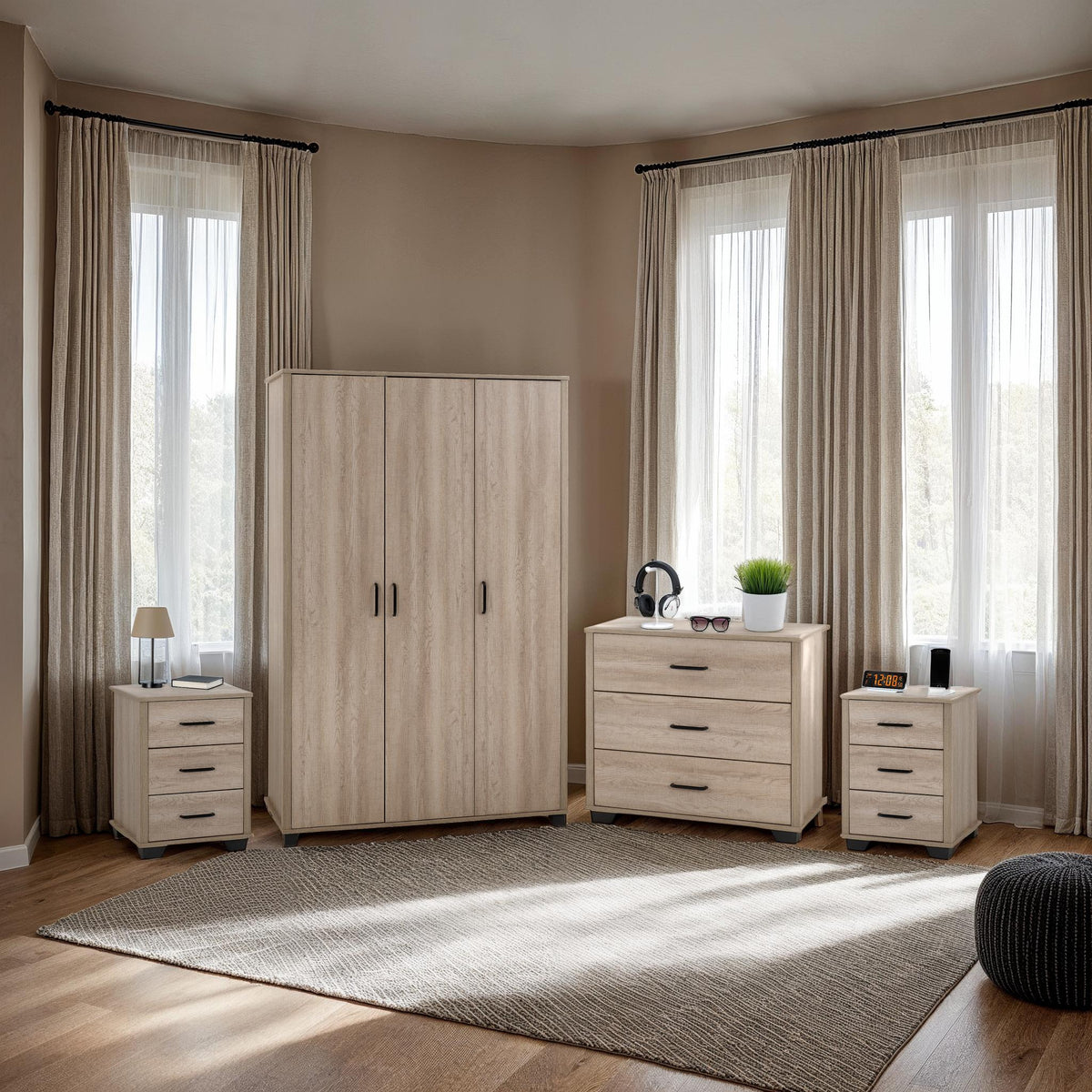 OLIVER 3 DOOR WARDROBE BEDROOM SET - LIGHT OAK EFFECT