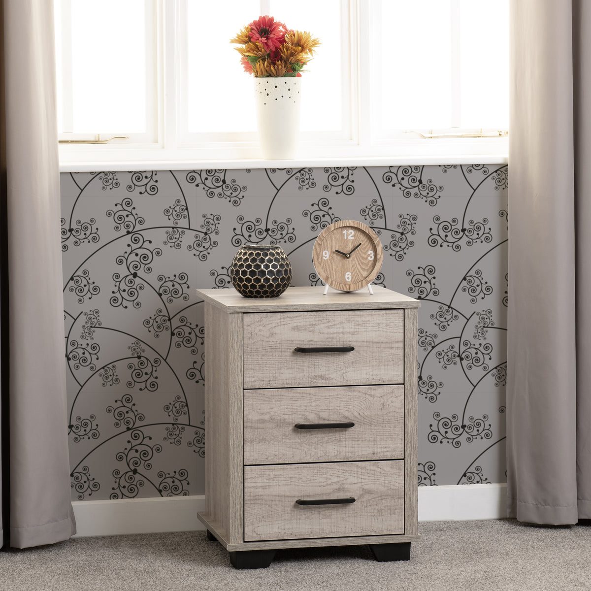 OLIVER 3 DRAWER BEDSIDE - LIGHT OAK EFFECT