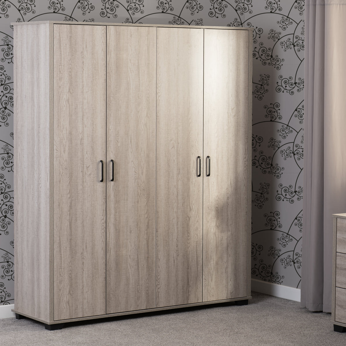 OLIVER 4 DOOR WARDROBE - LIGHT OAK EFFECT