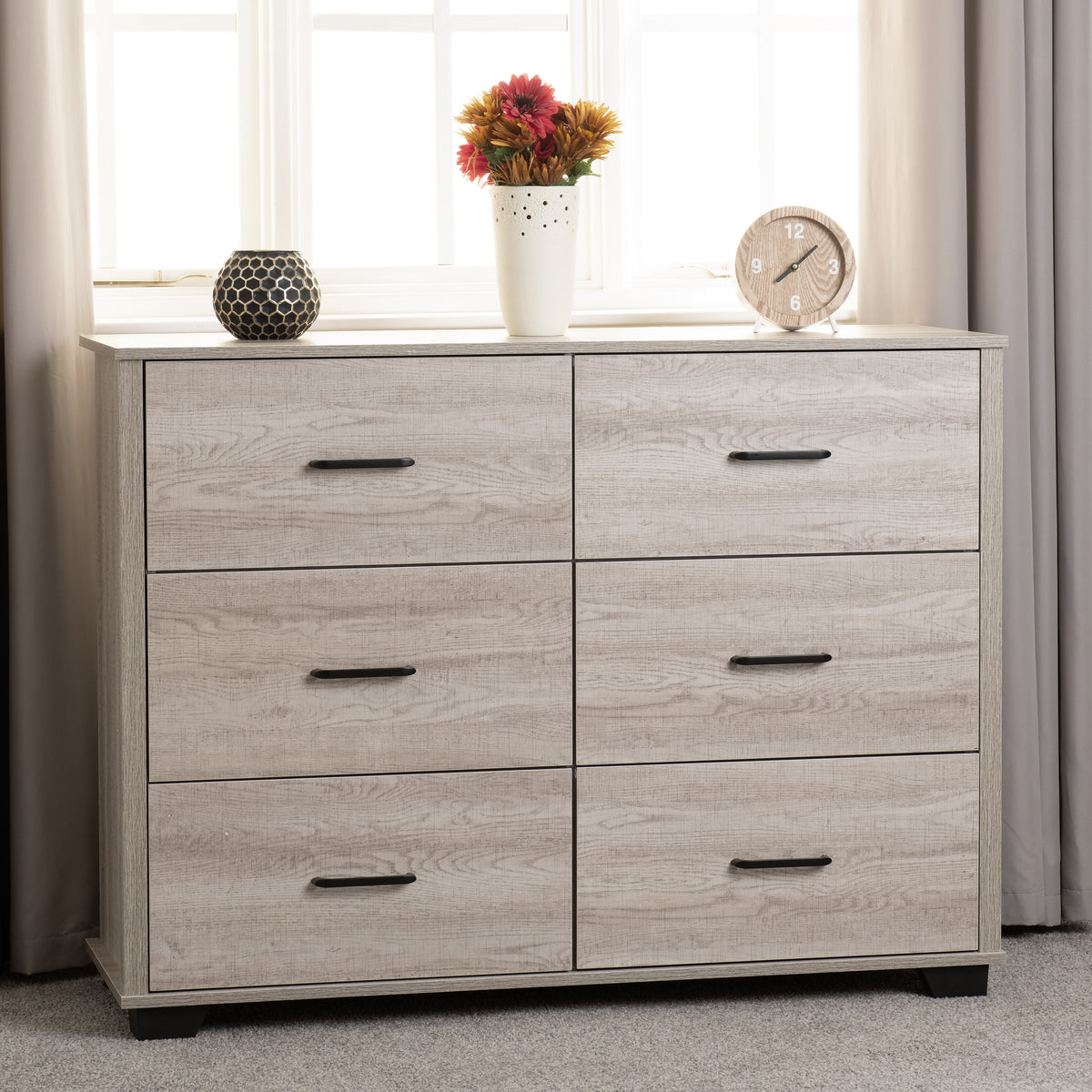OLIVER 6 DRAWER CHEST - LIGHT OAK EFFECT