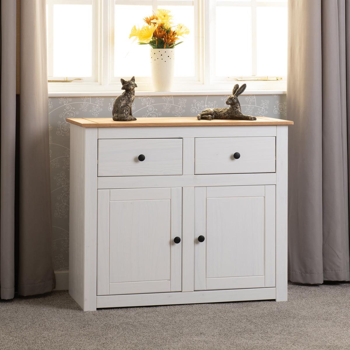 PANAMA 2 DOOR 2 DRAWER SIDEBOARD - WHITE/NATURAL WAX