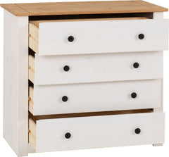 PANAMA 4 DRAWER CHEST - WHITE/NATURAL WAX