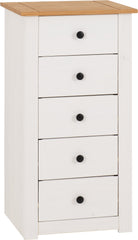 PANAMA 5 DRAWER CHEST - WHITE/NATURAL WAX