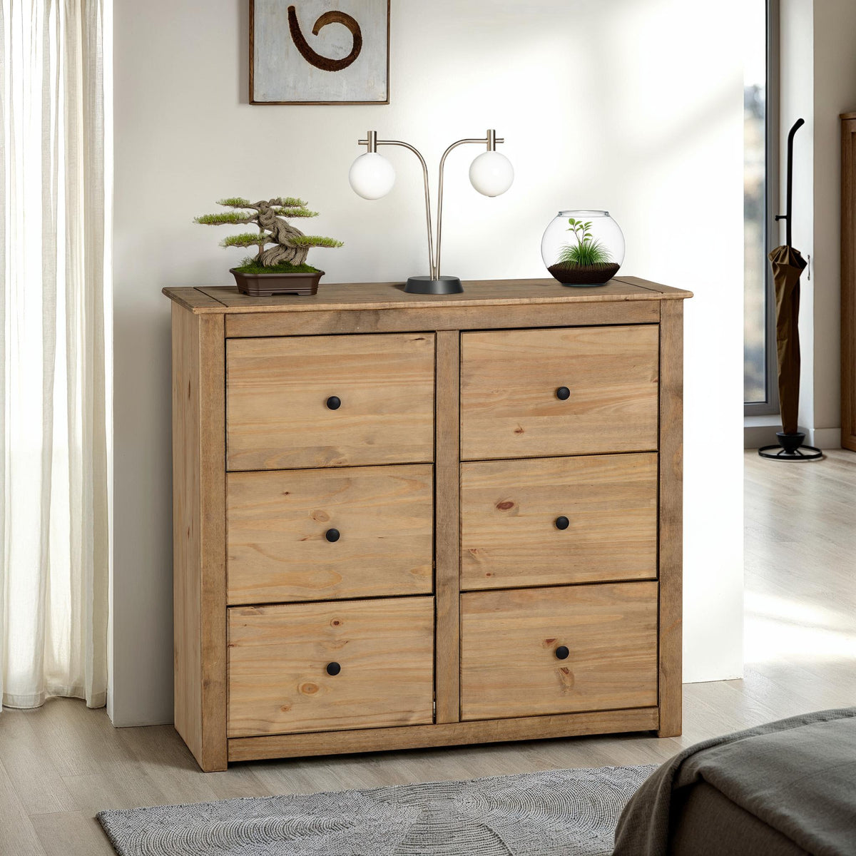 PANAMA 6 DRAWER CHEST - NATURAL WAX