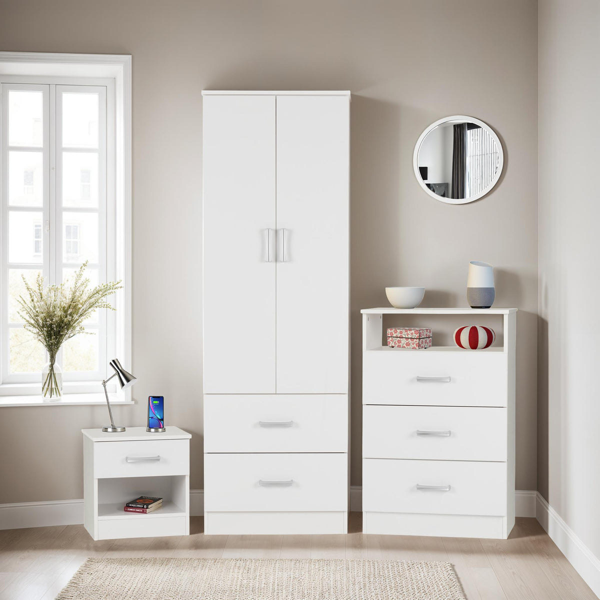 POLAR Wooden BEDROOM SET in WHITE