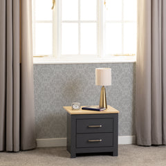 PORTLAND 2 DRAWER BEDSIDE - GREY/OAK EFFECT