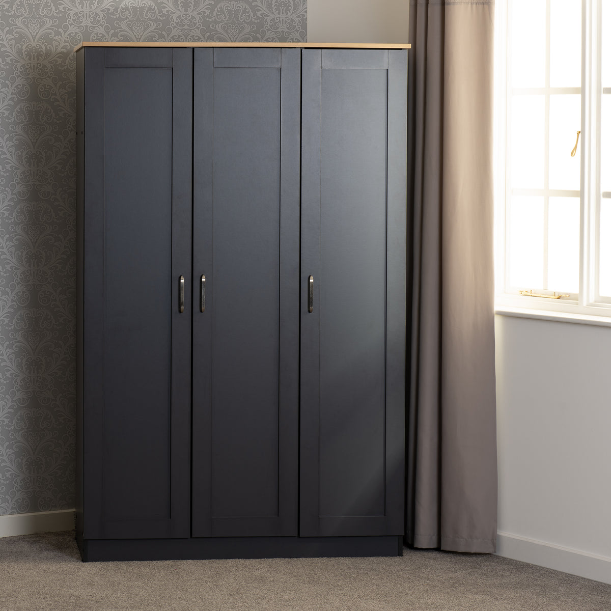 PORTLAND 3 DOOR WARDROBE - GREY/OAK EFFECT