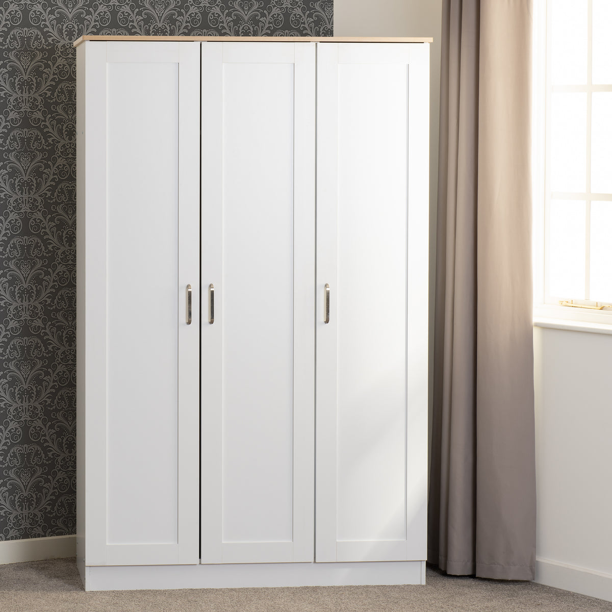 PORTLAND 3 DOOR WARDROBE - WHITE/OAK EFFECT
