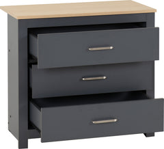 PORTLAND 3 DRAWER CHEST - GREY/OAK EFFECT
