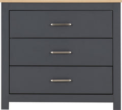 PORTLAND 3 DRAWER CHEST - GREY/OAK EFFECT