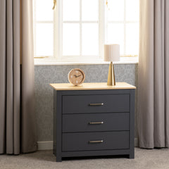 PORTLAND 3 DRAWER CHEST - GREY/OAK EFFECT