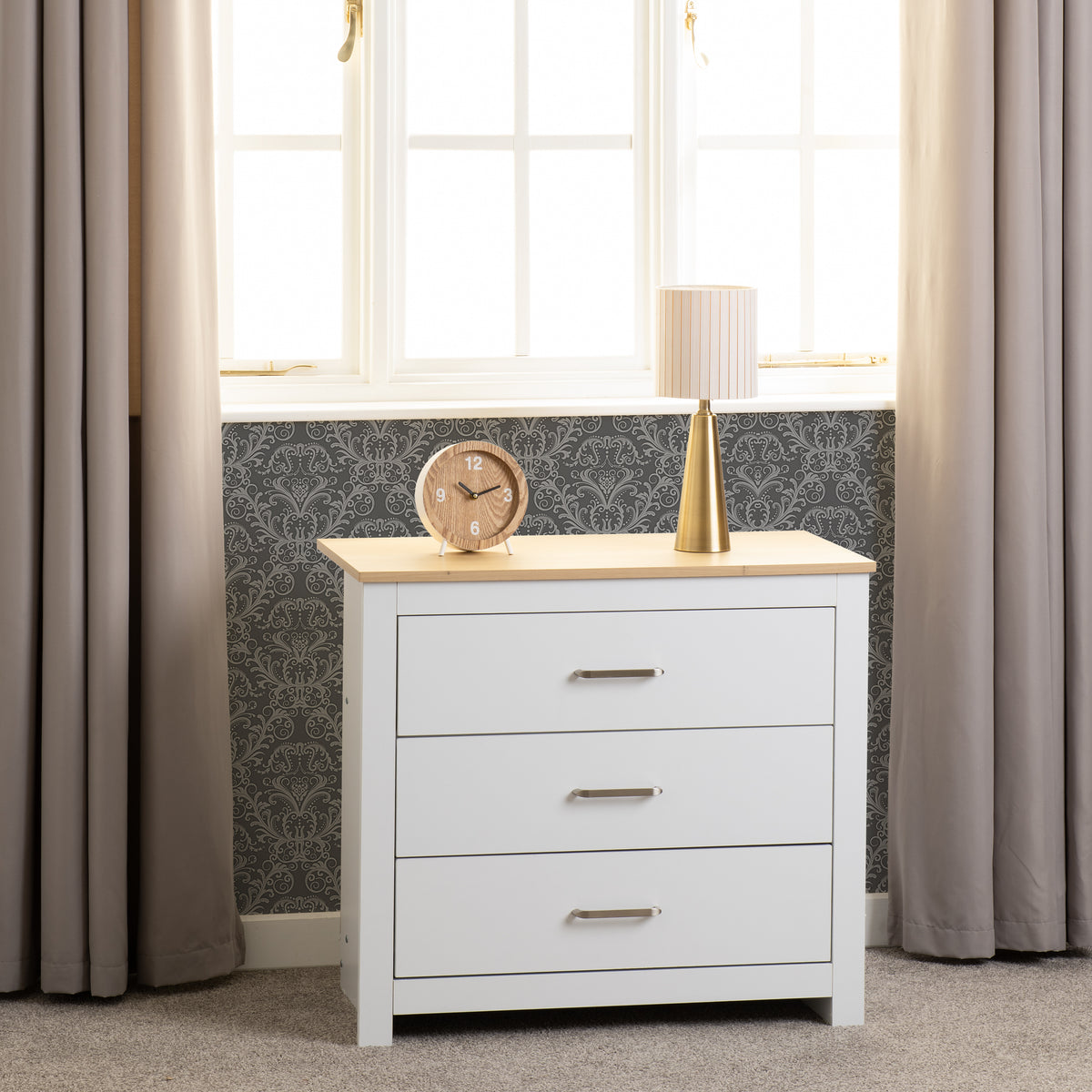 PORTLAND 3 DRAWER CHEST - WHITE/OAK EFFECT