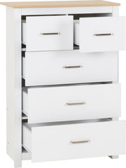 PORTLAND 3+2 DRAWER CHEST - WHITE/OAK EFFECT