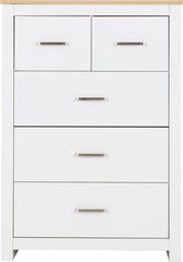 PORTLAND 3+2 DRAWER CHEST - WHITE/OAK EFFECT